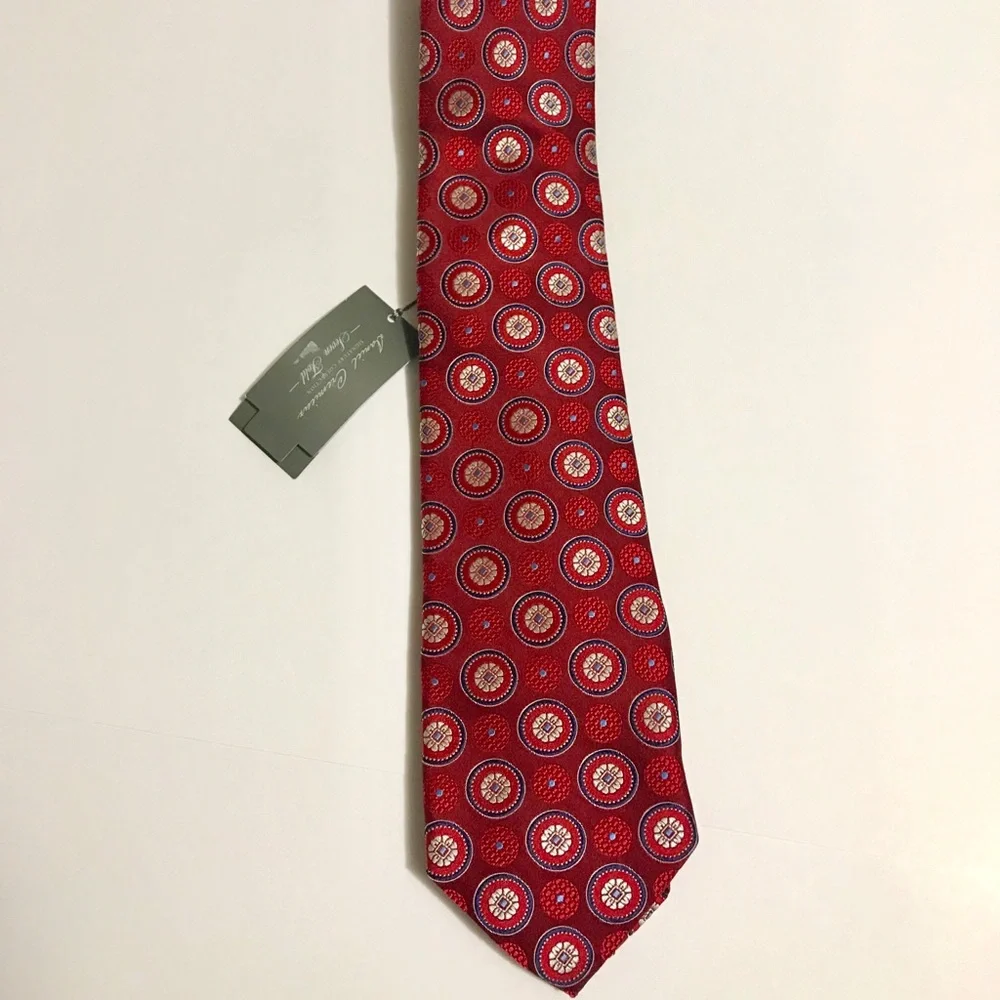 Daniel Cremieux Signature Collection Red Silk‎ Medallion Tie Limited Edition NEW
